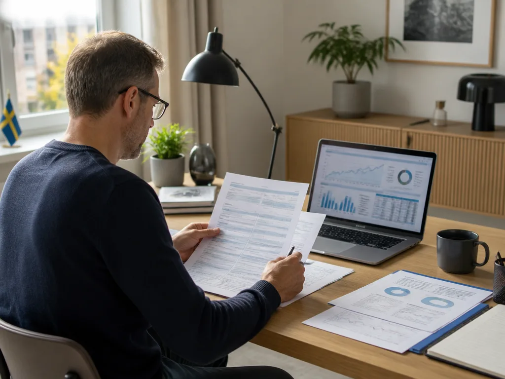 Person som granskar pensionsdokument och funderar på att flytta sin pension till ett annat bolag